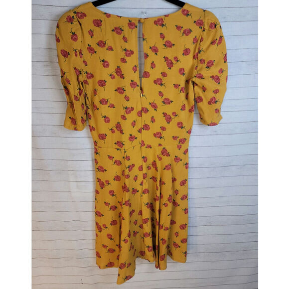 Reformation Marylu Gold Floral Mini Dress, sz 0 - Picture 5 of 11